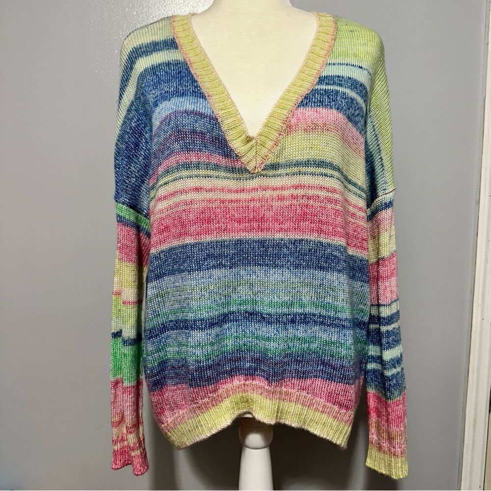 Runway 7 pastel colored striped V neck sweater size 1X